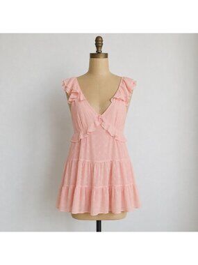 Mi Ami Pink Ruffle Tiered Sleeveless Dress With Open Back & Tie Detail Large